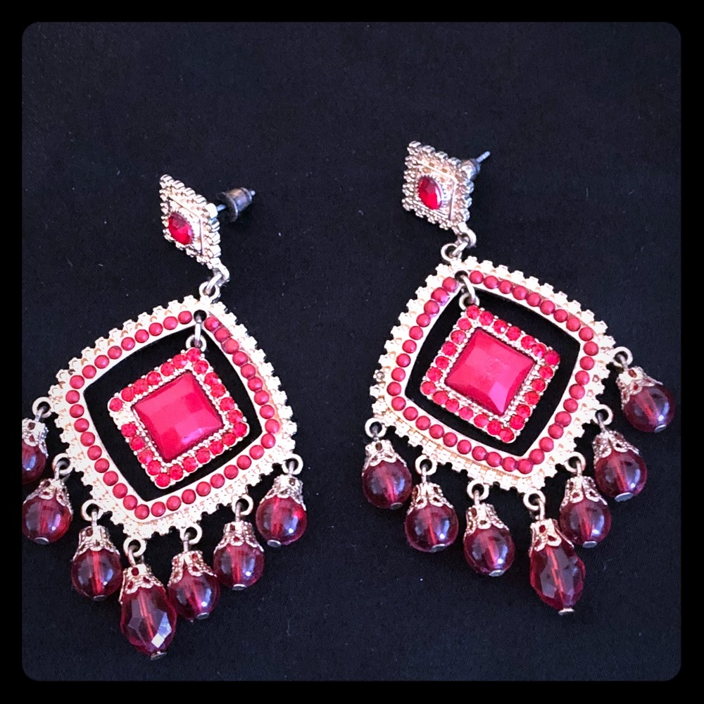 Red & Gold Chandelier Earrings